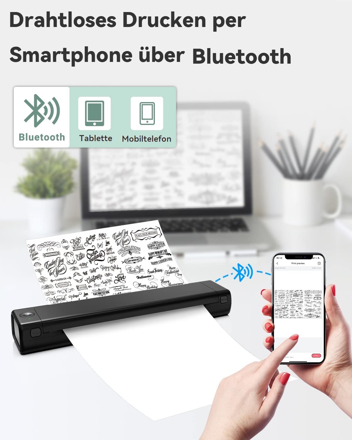 COLORWING Imprimante mobile A4 avec boîte de rangement, petite imprimante thermique avec Bluetooth, imprimante portable pour les déplacements et le tatouage, prend en charge le papier thermique A4,