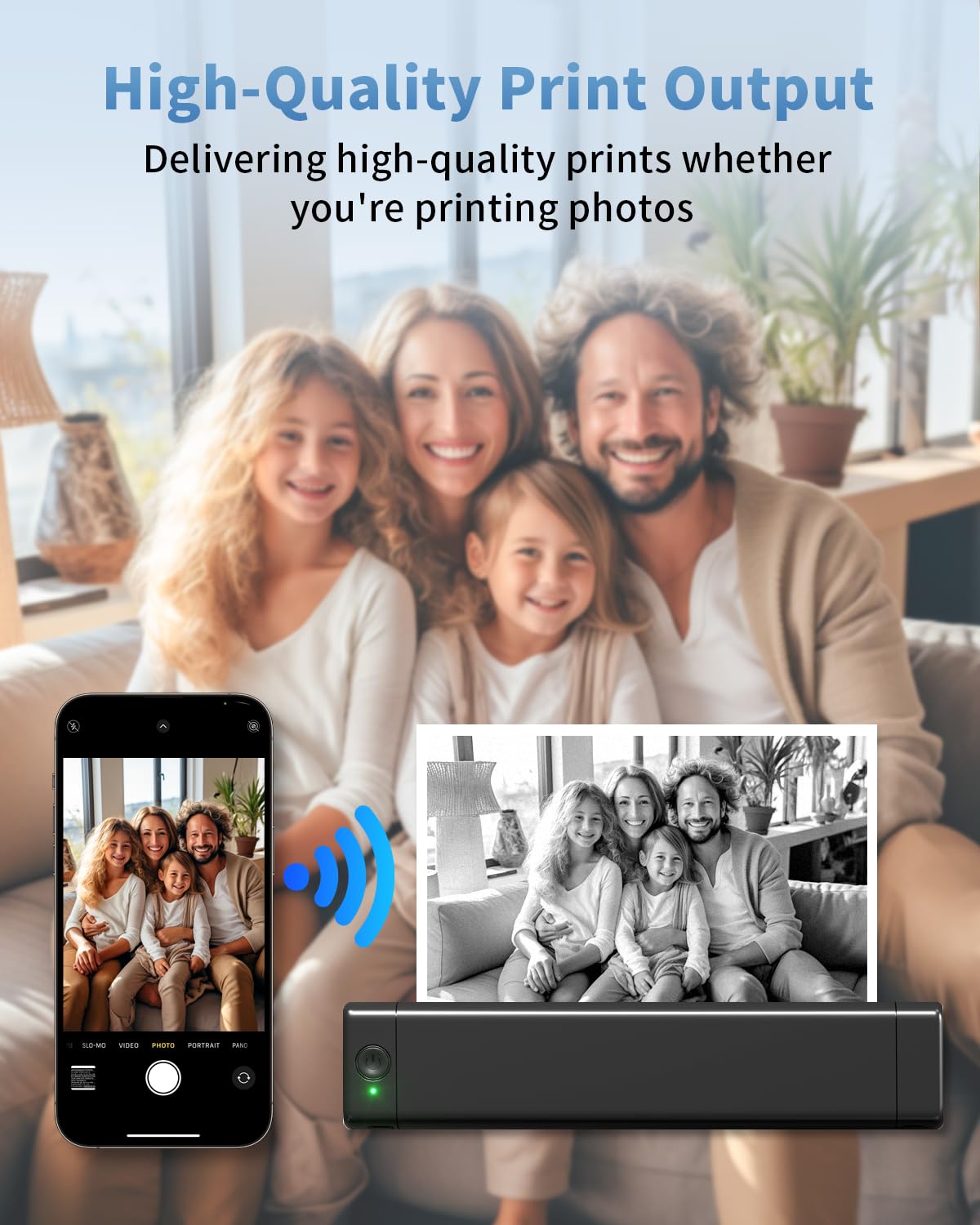 COLORWING Imprimante Portable A4 Imprimante Bluetooth Thermique Mini Imprimante sans Encre Compatible avec Android et iOS et Ordinateur Prise en Charge de A4 Papier Thermique - Noir