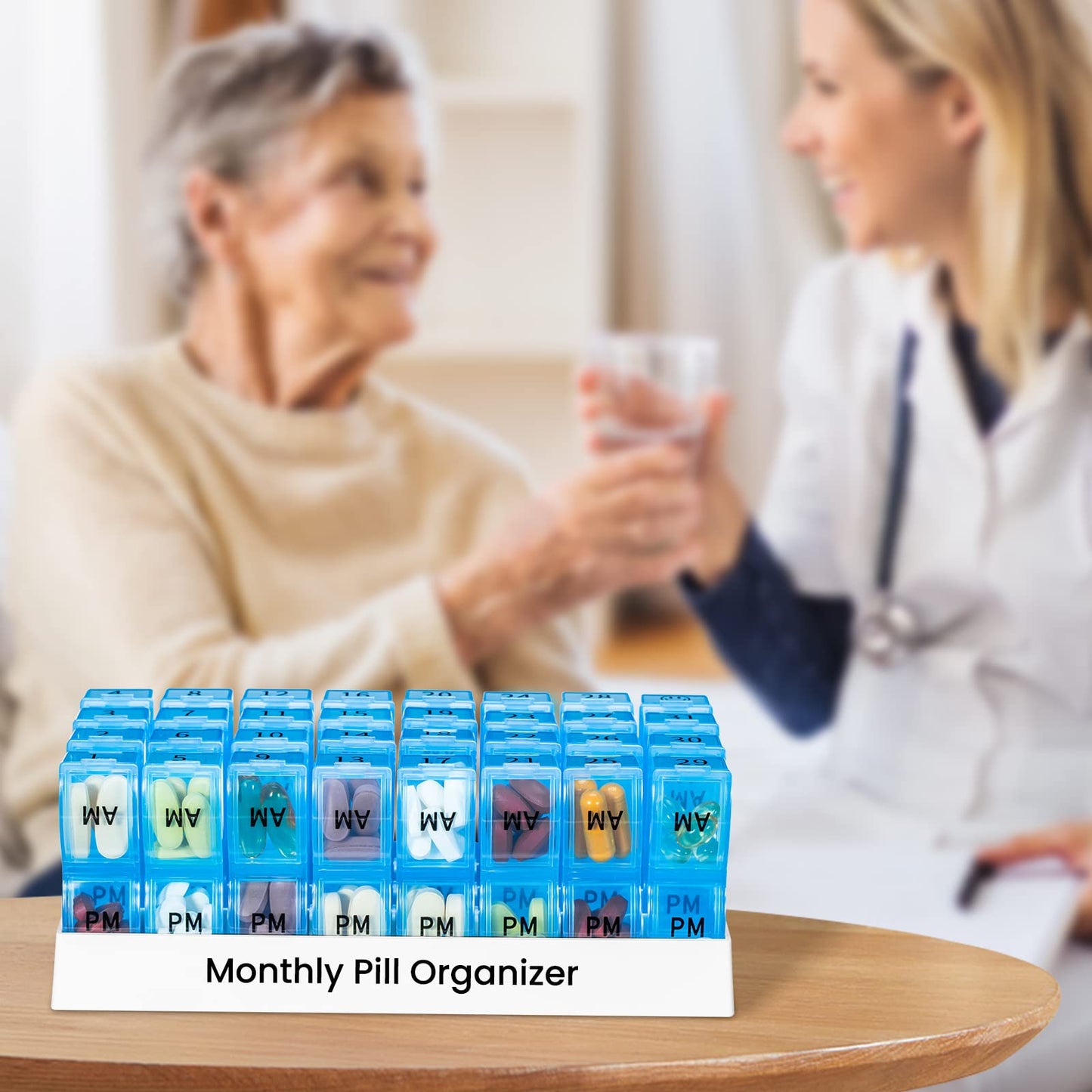 Monthly Pill Organizer 2 Times a Day, 30 Day Pill Box Organizer, One Month AM PM Pill Case Small Compartments to Hold Vitamin and 31 Day Travel Medicine Organizer, 4 Week Pill Cases (Blue)