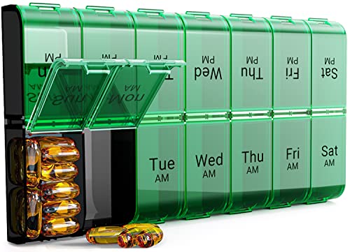 Extra Large Pill Organizer 2 Times a Day, XL 7 Day AM PM Pill Box, Weekly Pill Case Twice a Day, Oversized Daily Medication Organizer for Vitamin Supplement and Big Fish Oil