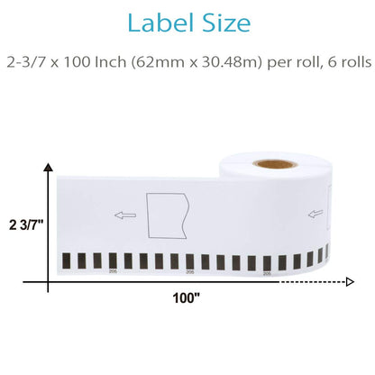 COLORWING Compatible Brother DK-2205 Continuous Paper Label Rolls 2-3/7'' x 100'(62mm x 30.48m) Use with Brother QL Label Printer QL-500 QL-570 QL-700W QL-800 QL-810W, 6 Rolls+1 Frame