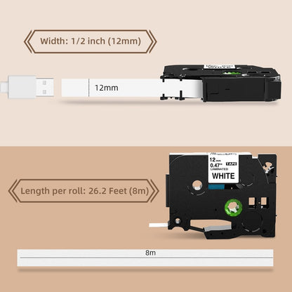 6 x Replacement for Brother P Touch Tape 12mm 0.47 Laminated TZe-231 TZ231 Labelling Tape Cassette for Brother PT-H110 H101C 1000 PT-D210VP Tape Black on White