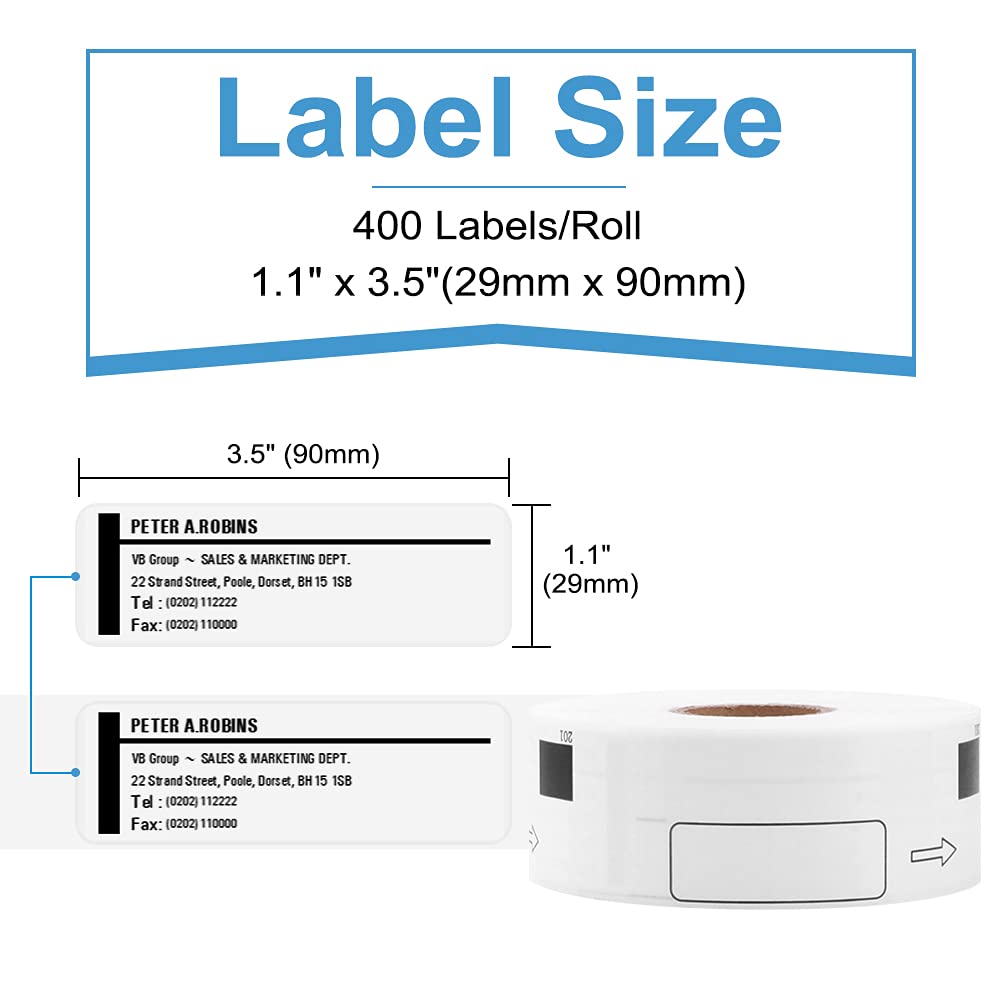 COLORWING Compatible Brother DK-1201 Standard Address Shipping Labels 29mm x 90mm(1.1'' x 3.5'') Die-Cut Papers for Brother QL-800 QL-710W QL-810W Printer, 6 Rolls+1 Reusable Frame, 400 Labels/Roll