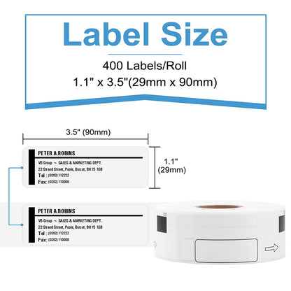 6 Rolls Compatible with Brother DK-1201 Standard Address Labels Die-Cut 1.1'' x 3.5'' (29mm x 90mm) for QL 600 550 810w Label Printers, 400 Labels/Roll