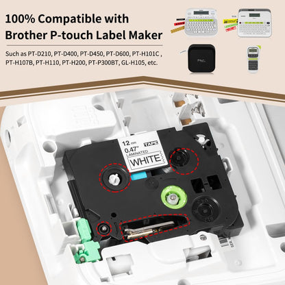 6 x Replacement for Brother P Touch Tape 12mm 0.47 Laminated TZe-231 TZ231 Labelling Tape Cassette for Brother PT-H110 H101C 1000 PT-D210VP Tape Black on White