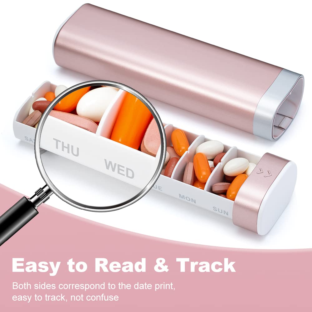 Weekly Pill Organizer 7 Day, Pretty Pill Box for Travel, The Office, The Gym, Portable Cute Small Pill Case to Hold Daily Vitamin, Medication and Supplement (Pink)