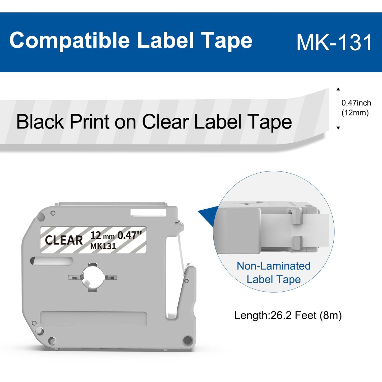 COLORWING M-K131 Clear Tape Compatible Brother P Touch M Tape Clear 12mm 0.47'' M-131 MK131 for Brother Ptouch PT-M95 PT-90 PT-70 PT-65 PT-85 PT-45 Label Maker Refills, 4-Pack