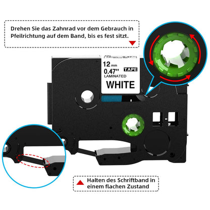 6 x Replacement for Brother P Touch Tape 12mm 0.47 Laminated TZe-231 TZ231 Labelling Tape Cassette for Brother PT-H110 H101C 1000 PT-D210VP Tape Black on White