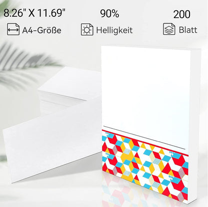 Papier thermique A4 200 feuilles, compatible avec l'imprimante portable Phomemo M08F, papier thermique de rechange pour imprimante thermique portable A4 Papier d'impression thermique