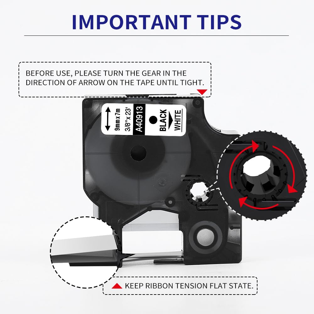 6-Pack Compatible with Dymo 41913 (40913) 3/8 Inch D1 Label Tape Black on White 9mm Refills S0720680 for DYMO LabelManager 160 280 360D Label Maker COLORPOP