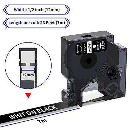 COLORWING Compatible with Dymo White on Black D1 Label Tape 45021 Standard Label Maker Refills d1, 1/2Inch x 23Ft, S0720610 for DYMO LabelManager 160 210D 280 360, 3-Pack