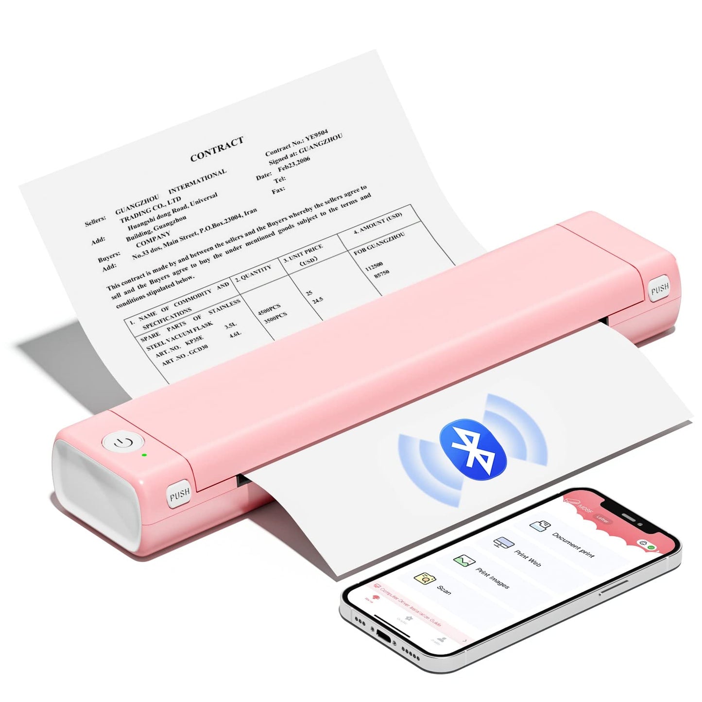 COLORWING Imprimante Portable A4 - Imprimante Bluetooth Thermique Mini Imprimante sans Encre Compatible avec Android et iOS et Ordinateur Prise en Charge de A4 Papier Thermique - Rose