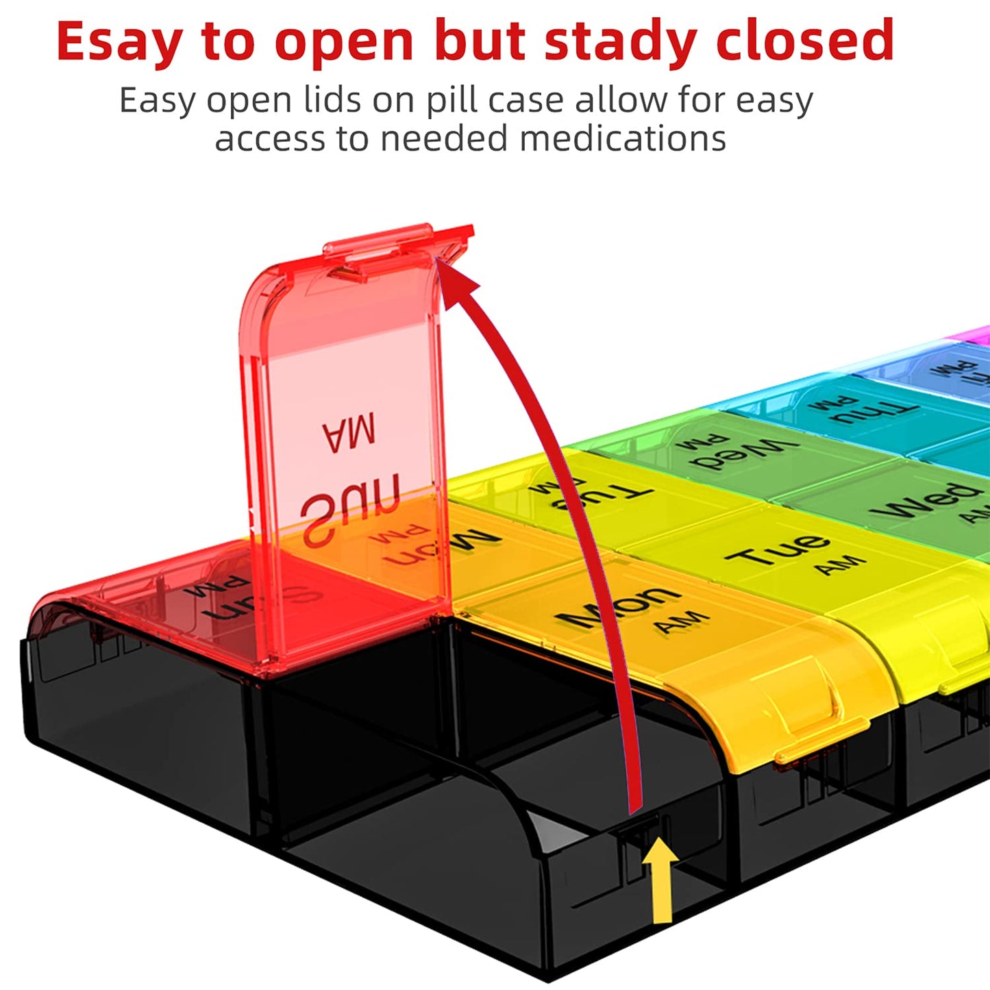 Extra Large Pill Organizer 2 Times a Day, Weekly XL AM PM Pill Case, 7 Day Pill Box Twice a Day, Oversized Daily Medicine Organizer for Vitamins, Big Pill Container, Medication Dispenser (Rainbow)