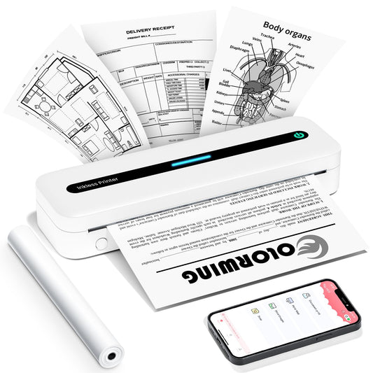 COLORWING Inkless Printer - M832 Thermal Printer A4, Mobile Printer, Travel Printer, Portable Thermal Printer, No Ink Printer, Adjustable Printing Size, 304DPI High-Definition