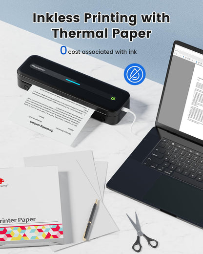 COLORWING M832 Thermodrucker für A4 Thermopapier, Bluetooth Mobiler Drucker, Drucker Klein Kompakt für iPhone und Android, Portable Printer, Thermal Printer, Inkless Printer - Schwarz