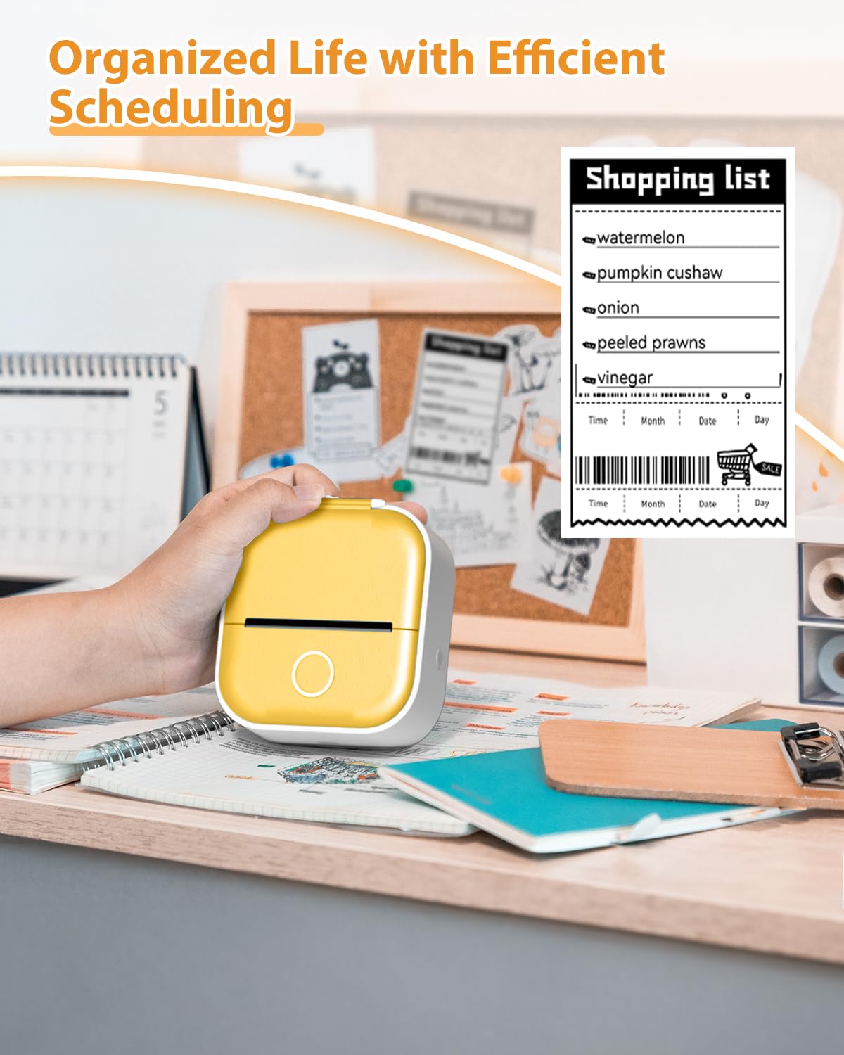 COLORWING T02 Thermal Sticker Printer with 3 Rolls Sticker Paper, Print Pods Mini Printer, Bluetooth Wireless Inkless Printer for Scrapbook and Journal, Compatible with Android and iOS - Yellow