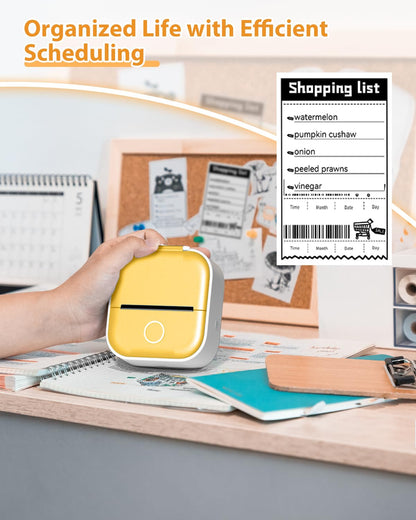 COLORWING T02 Thermal Sticker Printer with 3 Rolls Sticker Paper, Print Pods Mini Printer, Bluetooth Wireless Inkless Printer for Scrapbook and Journal, Compatible with Android and iOS - Yellow