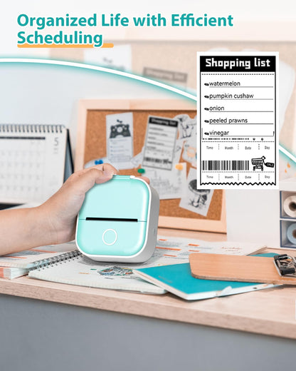 COLORWING T02 Thermal Sticker Printer with 3 Rolls Sticker Paper, Print Pods Mini Printer, Bluetooth Wireless Inkless Printer for Scrapbook and Journal, Compatible with Android and iOS - Green