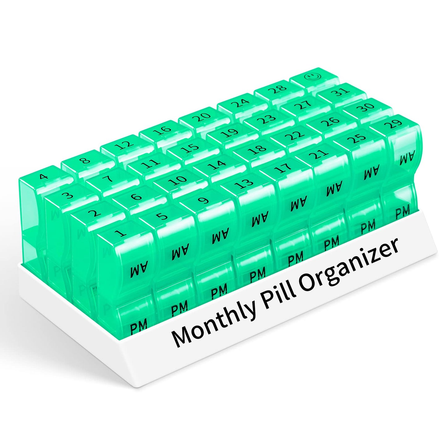 Monthly Pill Organizer 2 Times a Day, One Month Pill Box AM PM, 30 Day Pill Case Small Compartments to Hold Vitamin and Travel Medicine Organizer, 31 Day Pill Organizer, 4 Week Pill Cases (Green)