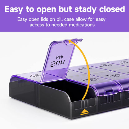 Weekly AM PM Extra Large Pill Organizer, 7 Day Pill Case 2 Times a Day, XL Day Night Pill Case Twice a Day, Oversized Daily Medicine Organizer for Vitamin, Pill Container (Purple)