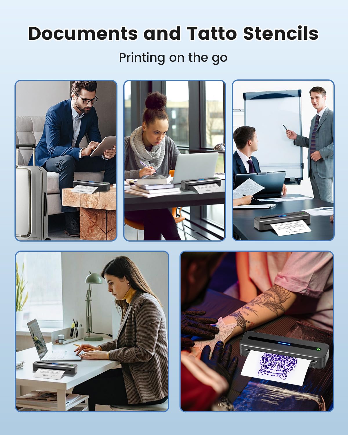 COLORWING Mobiler Drucker M832, Thermodrucker für A4 Thermopapier, Bluetooth Drucker Klein Kompakt für iPhone und Android, Portbale Printers Wireless for Travel - Grau