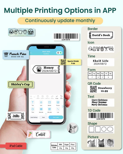 COLORWING Label Maker Machine with Tape,Q30 Portable Bluetooth Thermal Label Printer with Dual Power Source (USB and Batteries) for Home Organization, Office Labeling, School Projects Etc.(Green)