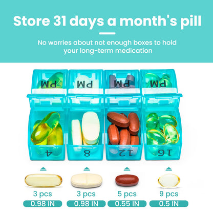 Monthly Pill Organizer 2 Times a Day, One Month Pill Box AM PM, 30 Day Pill Case Small Compartments to Hold Vitamin and Travel Medicine Organizer, 31 Day Pill Organizer, 4 Week Pill Cases(Cyan)