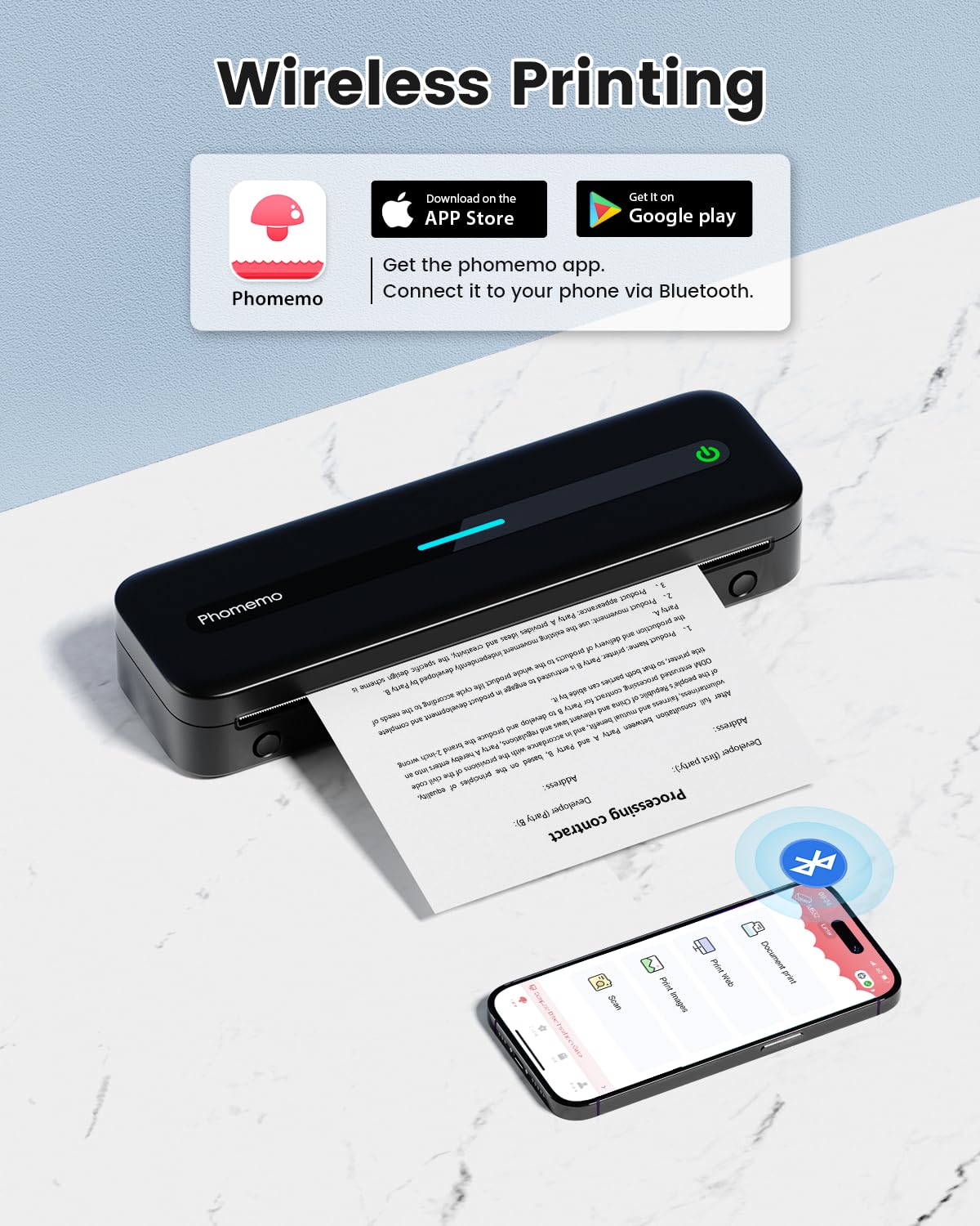 COLORWING M832 Thermodrucker für A4 Thermopapier, Bluetooth Mobiler Drucker, Drucker Klein Kompakt für iPhone und Android, Portable Printer, Thermal Printer, Inkless Printer - Schwarz