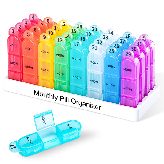 Colorwing Monthly Pill Organizer 3 Times a Day, 30 Day Medicine Organizer Dispenser with 32 Compartments, One Month Pill Box Case for Daily 31 Day Pill Container to Hold Vitamins, Supplements