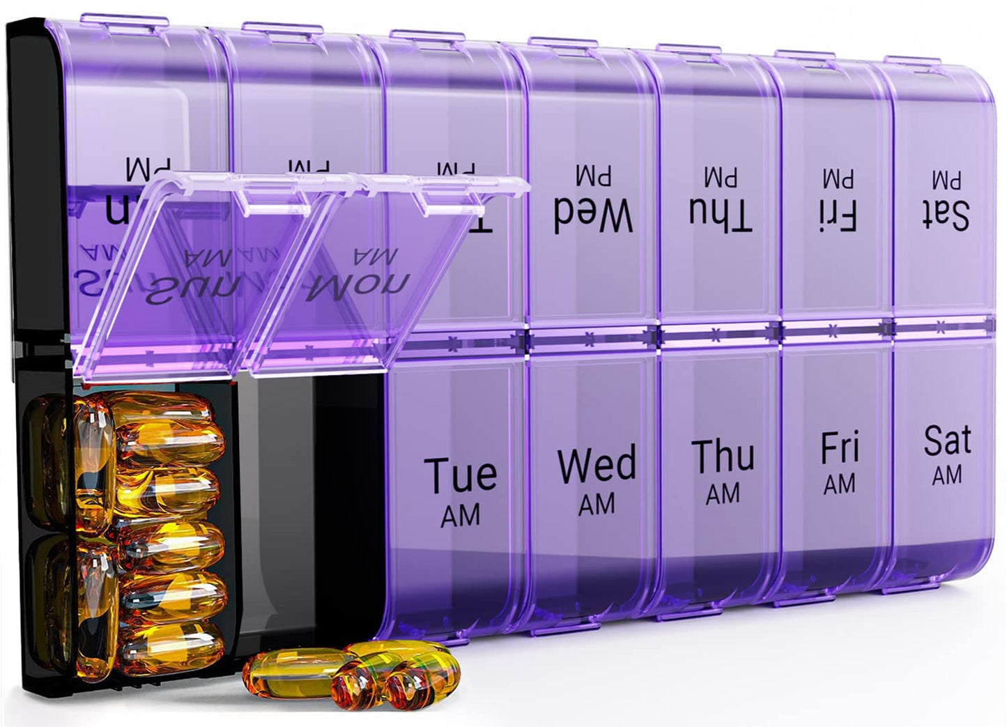 Weekly AM PM Extra Large Pill Organizer, 7 Day Pill Case 2 Times a Day, XL Day Night Pill Case Twice a Day, Oversized Daily Medicine Organizer for Vitamin, Pill Container (Purple)