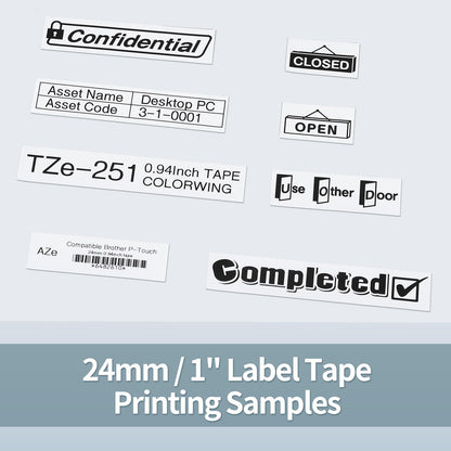 COLORWING TZe-251 24mm kompatibel für Brother P-touch Schriftband TZe251 TZ-251 Laminiert Etikettenband für P-touch Cube P710BT D610BT P700 P750W 2430, Schwarz auf Weiß