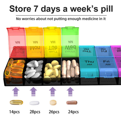 Extra Large Pill Organizer 2 Times a Day, Weekly XL AM PM Pill Case, 7 Day Pill Box Twice a Day, Oversized Daily Medicine Organizer for Vitamins, Big Pill Container, Medication Dispenser(Black&Rainbow)