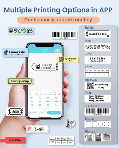 COLORWING Label Maker Machine with Tape,Q30 Portable Bluetooth Thermal Label Printer with Dual Power Source (USB and Batteries) for Home Organization, Office Labeling, School Projects Etc.(White)