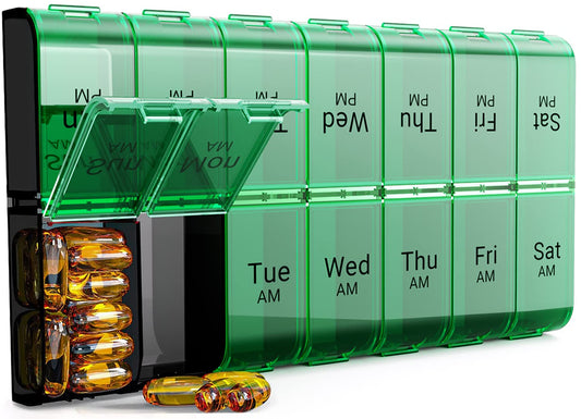 Extra Large Pill Organizer 2 Times a Day, XL 7 Day Pill Box AM PM, Jumbo Weekly Pill Case, Daily Night Oversized Medicine Organizer, Vitamin Holder, Big Pill Container, Twice a Day Pill Organizer