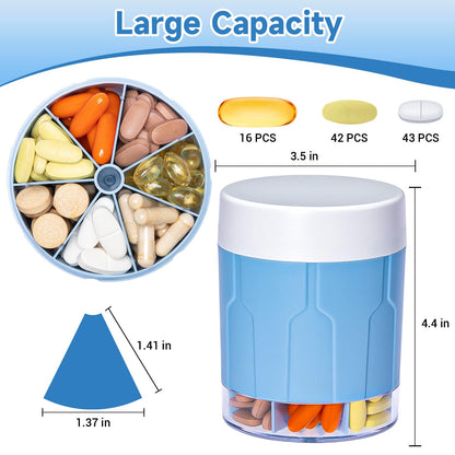 Weekly Travel Pill Organizer, Daily Supplement Organizer with 7 Large Compartments, Pill Box Case Easy to Use, Large Vitamin Dispenser, Multifunction Pill Storage Hold for Medication (Blue)