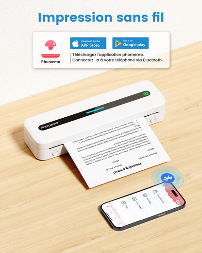 COLORWING Mobiler Drucker, M832 Thermodrucker für A4 Thermopapier, Bluetooth Drucker Klein Kompakt für iPhone und Android, Portable Printer, Thermal Printer, Inkless Printer - Weiß