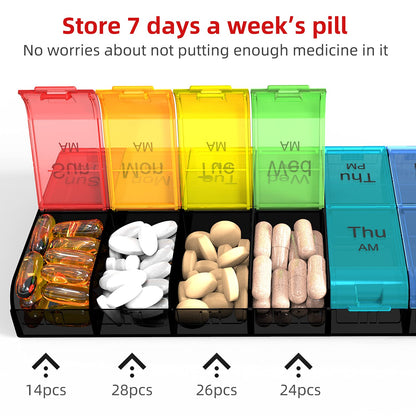 Extra Large Pill Organizer 2 Times a Day, Weekly XL AM PM Pill Case, 7 Day Pill Box Twice a Day, Oversized Daily Medicine Organizer for Vitamins, Big Pill Container, Medication Dispenser (Rainbow)