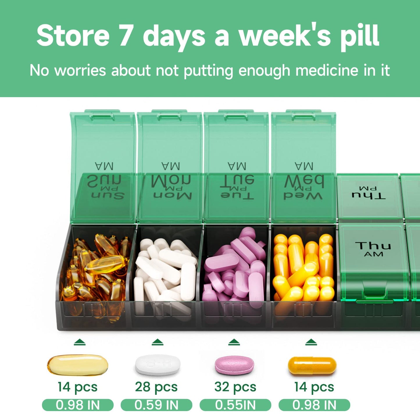 Extra Large Pill Organizer 2 Times a Day, XL 7 Day Pill Box AM PM, Jumbo Weekly Pill Case, Daily Night Oversized Medicine Organizer, Vitamin Holder, Big Pill Container, Twice a Day Pill Organizer