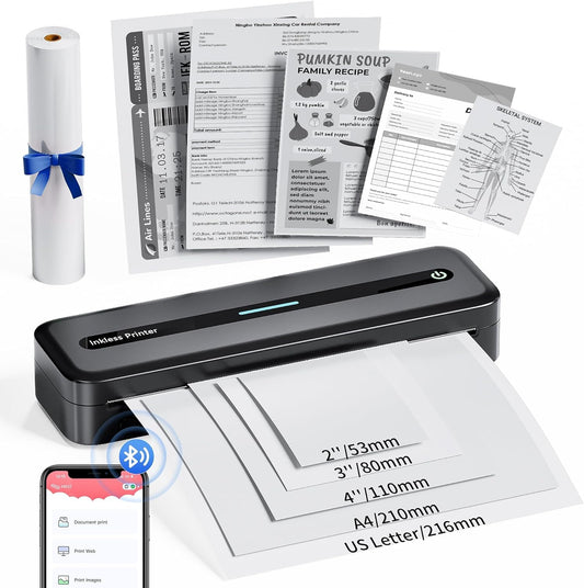 COLORWING M832 Thermodrucker für A4 Thermopapier, Bluetooth Mobiler Drucker, Drucker Klein Kompakt für iPhone und Android, Portable Printer, Thermal Printer, Inkless Printer - Schwarz