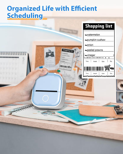 COLORWING T02 Thermal Sticker Printer with 3 Rolls Sticker Paper, Print Pods Mini Printer, Bluetooth Wireless Inkless Printer for Scrapbook and Journal, Compatible with Android and iOS - Blue