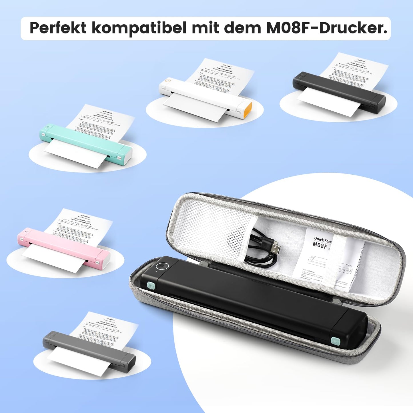 COLORWING Tragetasche für Mobiler Drucker, Hard Eva Aufbewahrungskoffer, tragbare Drucker Veranstalter, Kompatibel M08F Mobile A4 Thermodrucker