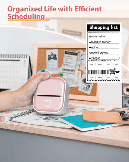 COLORWING T02 Thermal Sticker Printer with 3 Rolls Sticker Paper, Print Pods Mini Printer, Bluetooth Wireless Inkless Printer for Scrapbook and Journal, Compatible with Android and iOS - Pink