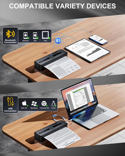 COLORWING M832 Portable Printers Wireless for Travel, 300DPI Mini Compact Inkless Printer, Thermal Bluetooth Printer Compatible with Android and iOS Smartphone & Tablet & Laptop - Black