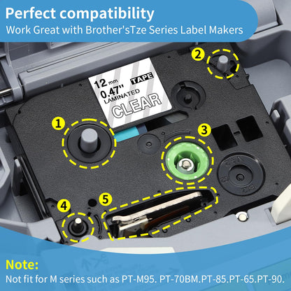 COLORWING TZe-135 Kompatibel Für Brother P-Touch Transparent Weiß Bänder TZe135 12mm 0.47 Laminiert White auf Clear Schriftband Für Brother Ptouch H100lb H107B P300BT Cube, 3x